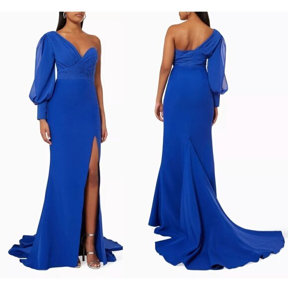 ELLE ZEITOUNE Charles One Shoulder Gown in Blue Size Large - Picture 2 of 14